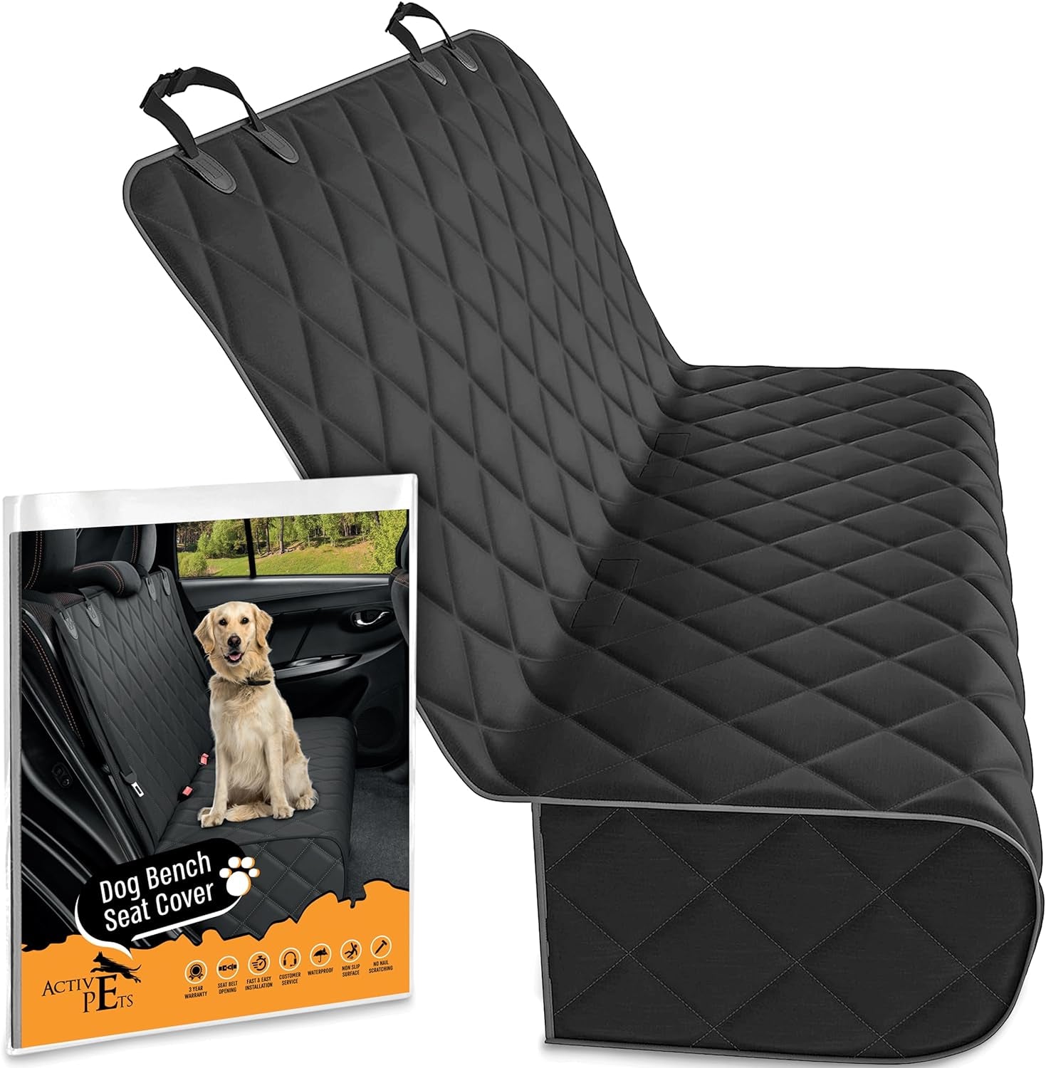 Dog Car Seat Cover for Back Seat, Waterproof Vehicle Protector, Durable Scratch Proof Nonslip Pet Protection, Machine Washable, XL, Black