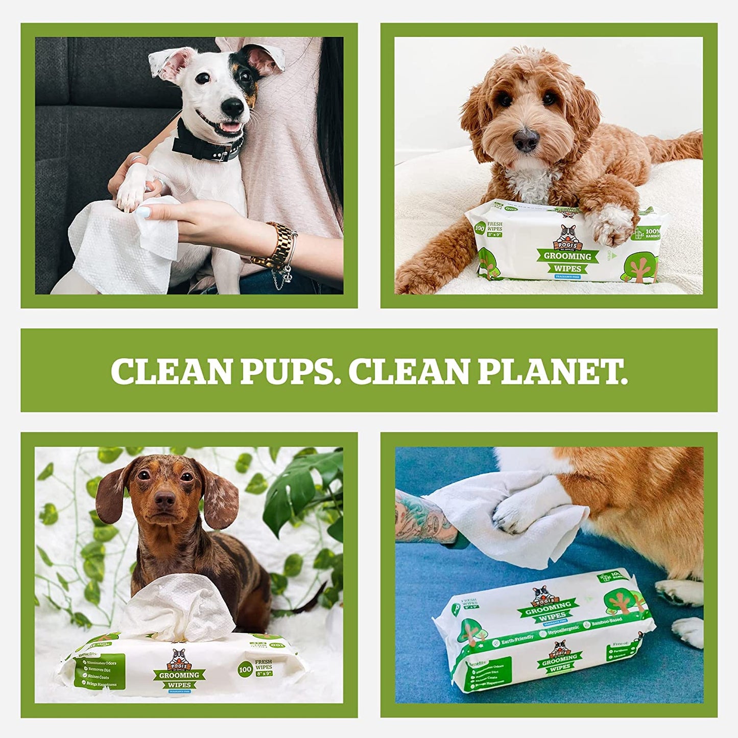 Pogi'S Dog Grooming Wipes - 400 Dog Wipes for Cleaning and Deodorizing - Plant-Based, Hypoallergenic Pet Wipes for Dogs, Puppy Wipes - Quick Bath Dog Wipes for Paws, Butt, & Body - Fragrance Free